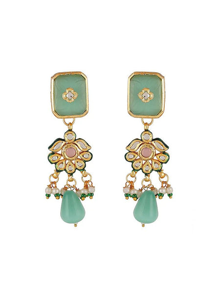 Gold Finish Kundan Polki & Turquoise Stone Choker Necklace Set