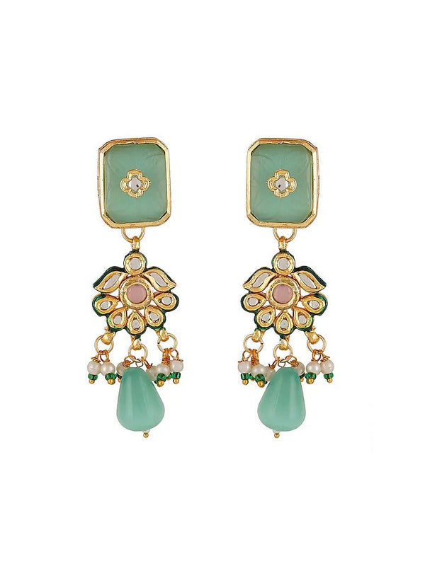 Gold Finish Kundan Polki & Turquoise Stone Choker Necklace Set