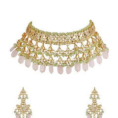 Gold Finish Kundan Polki Choker Necklace Set