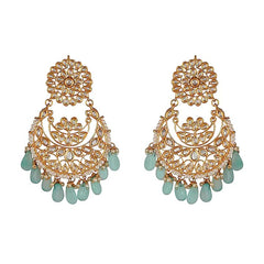 Gold Finish Dangler Chandbali Earrings With Kundan Polki