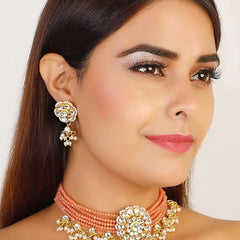 Gold Finish Beaded Kundan Choker Set