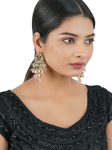 Gold Finish Kundan Polki Dangler Earrings