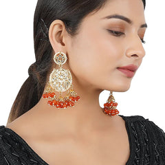 Gold Finish Chandbali Earrings With Kundan