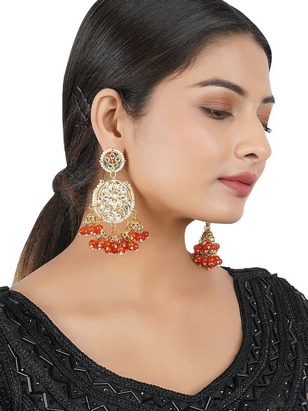 Gold Finish Chandbali Earrings With Kundan