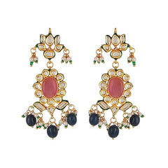 Gold Finish Kundan Polki & Blue Onyx Choker Necklace Set