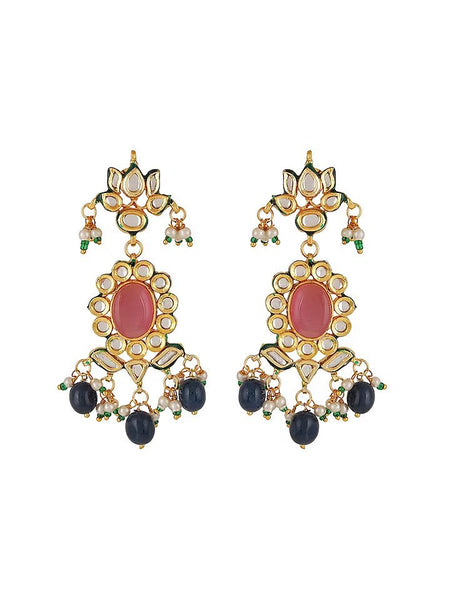 Gold Finish Kundan Polki & Blue Onyx Choker Necklace Set
