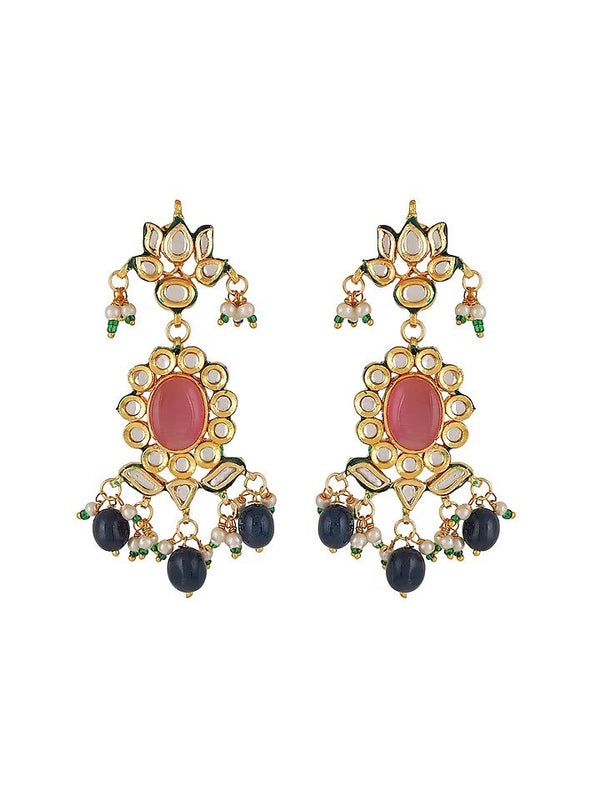 Gold Finish Kundan Polki & Blue Onyx Choker Necklace Set