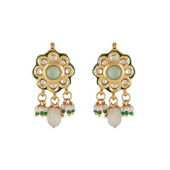 Gold Finish Green Kundan Polki Necklace Set