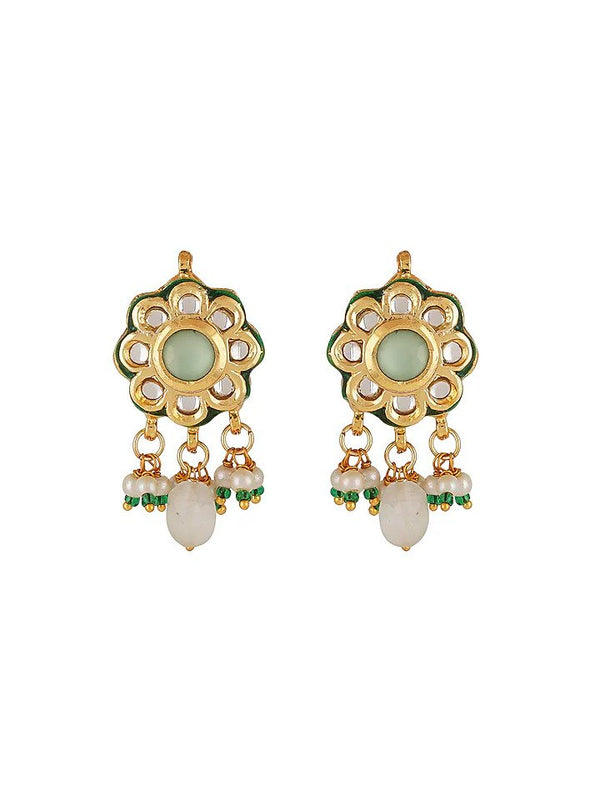 Gold Finish Green Kundan Polki Necklace Set