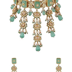 Gold Finish Kundan Polki & Turquoise Stone Choker Necklace Set