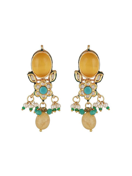 Gold Finish Kundan Polki & Yellow Onyx Choker Necklace Set