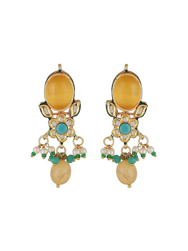 Gold Finish Kundan Polki & Yellow Onyx Choker Necklace Set