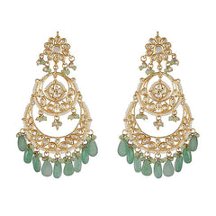 Gold Finish Chandbali Earrings With Kundan Polki