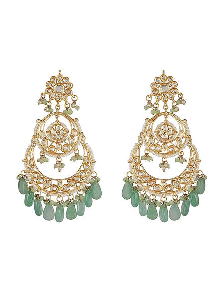 Gold Finish Chandbali Earrings With Kundan Polki