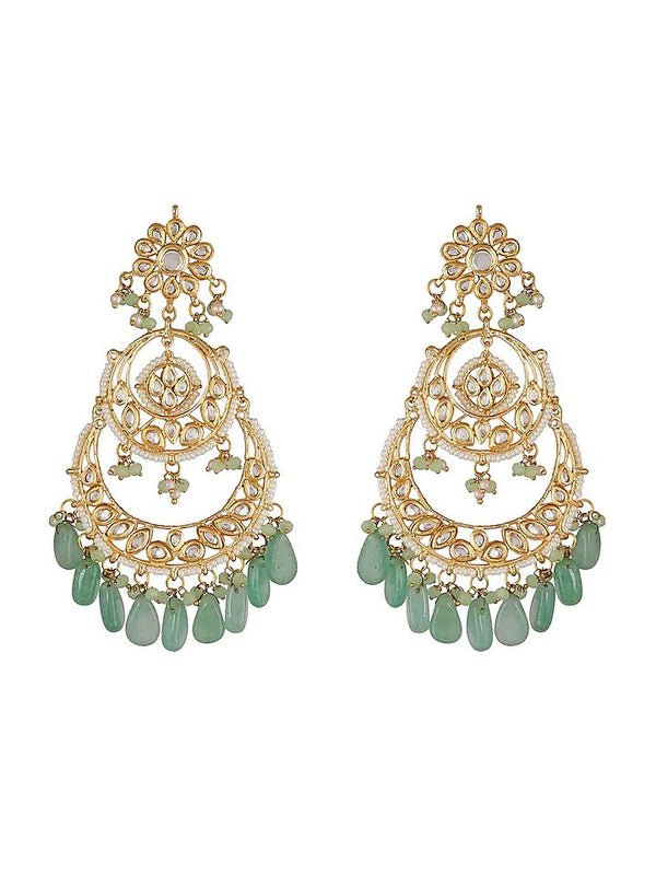 Gold Finish Chandbali Earrings With Kundan Polki
