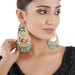 Gold Finish Chandbali Earrings With Kundan Polki