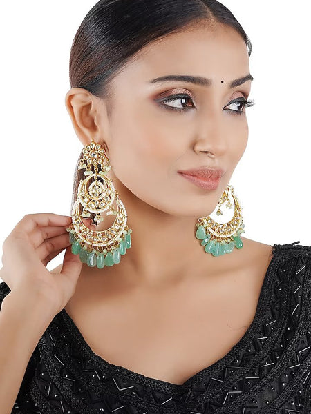 Gold Finish Chandbali Earrings With Kundan Polki
