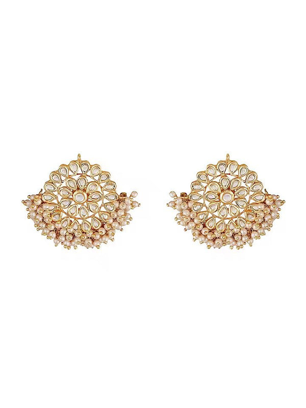 Gold Finish Kundan & Pearl Stud Earrings