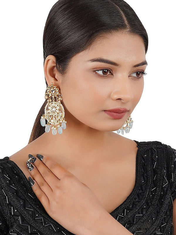 Gold Finish Kundan Chandbali Earrings
