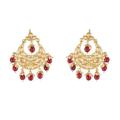 Gold Finish Earrings With Maroon Drops