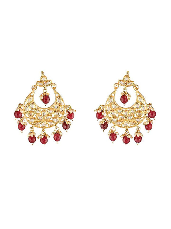 Gold Finish Earrings With Maroon Drops