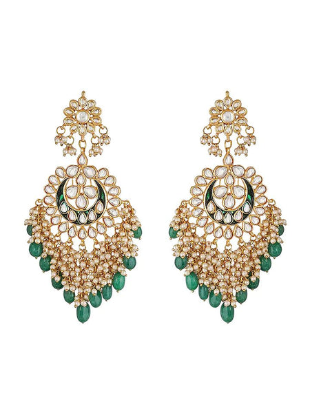 Gold Finish Chandbali Earrings With Pearls