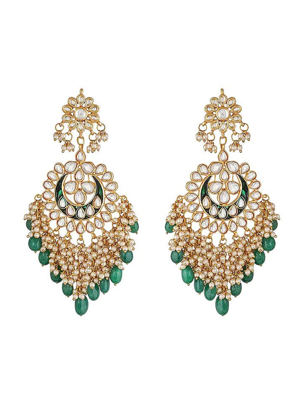 Gold Finish Chandbali Earrings With Pearls