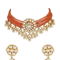 Gold Finish Beaded Kundan Choker Set
