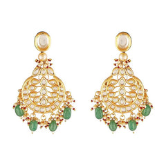 Gold Finish Kundan Chandbali Earrings In Mixed Metal