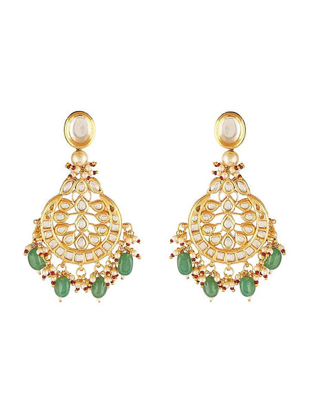 Gold Finish Kundan Chandbali Earrings In Mixed Metal