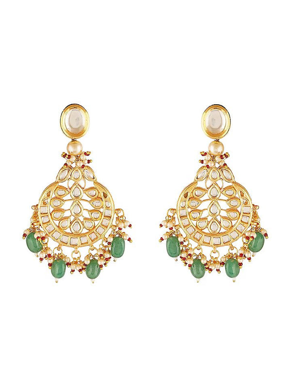 Gold Finish Kundan Chandbali Earrings In Mixed Metal
