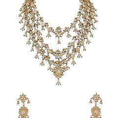 Gold Finish Kundan Polki & Pearl Long Necklace Set
