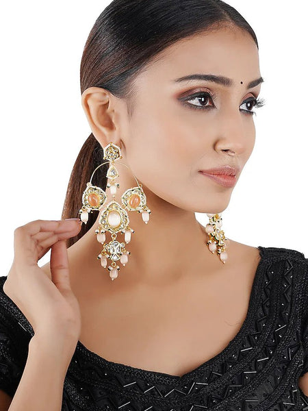 Gold Finish Pearl Hoop Earrings