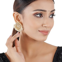 Gold Finish Kundan & Pearl Stud Earrings