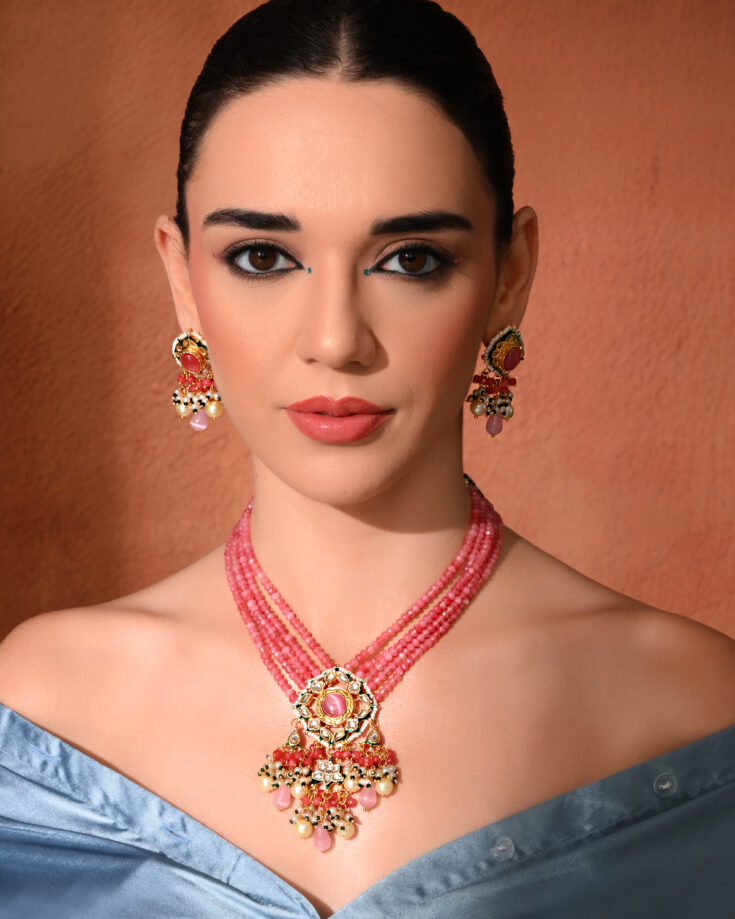 Pink Statement Kundan Polki Necklace Set