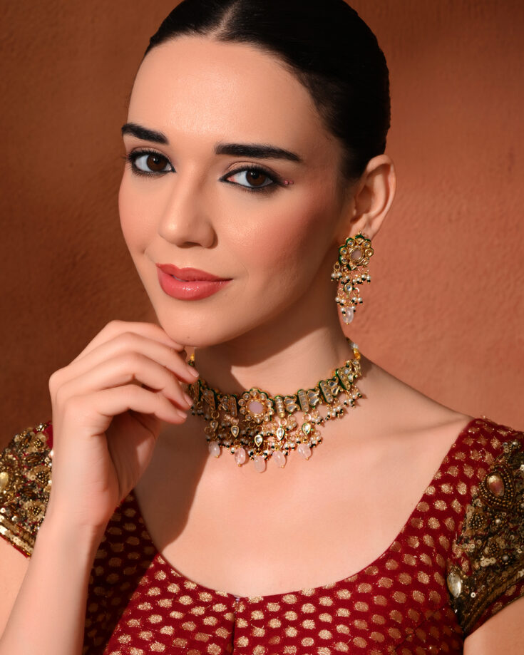 Pink Kundan Polki Designer Choker Set