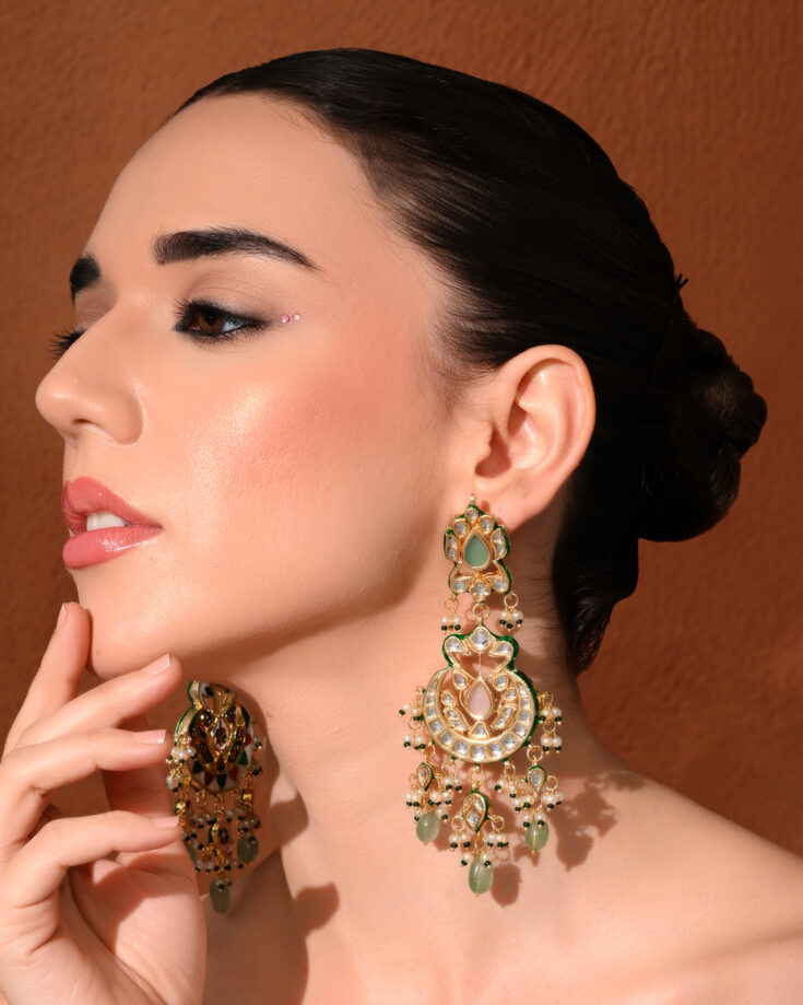 Multi Kundan Polki Chaandbaali Earrings