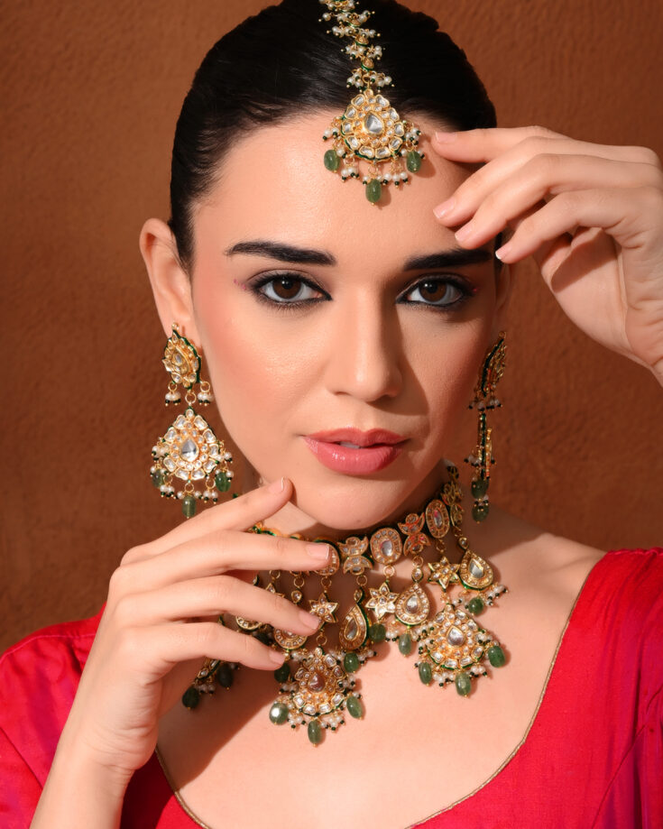 Bridal Green Kundan Polki Choker Set (4 Pc)