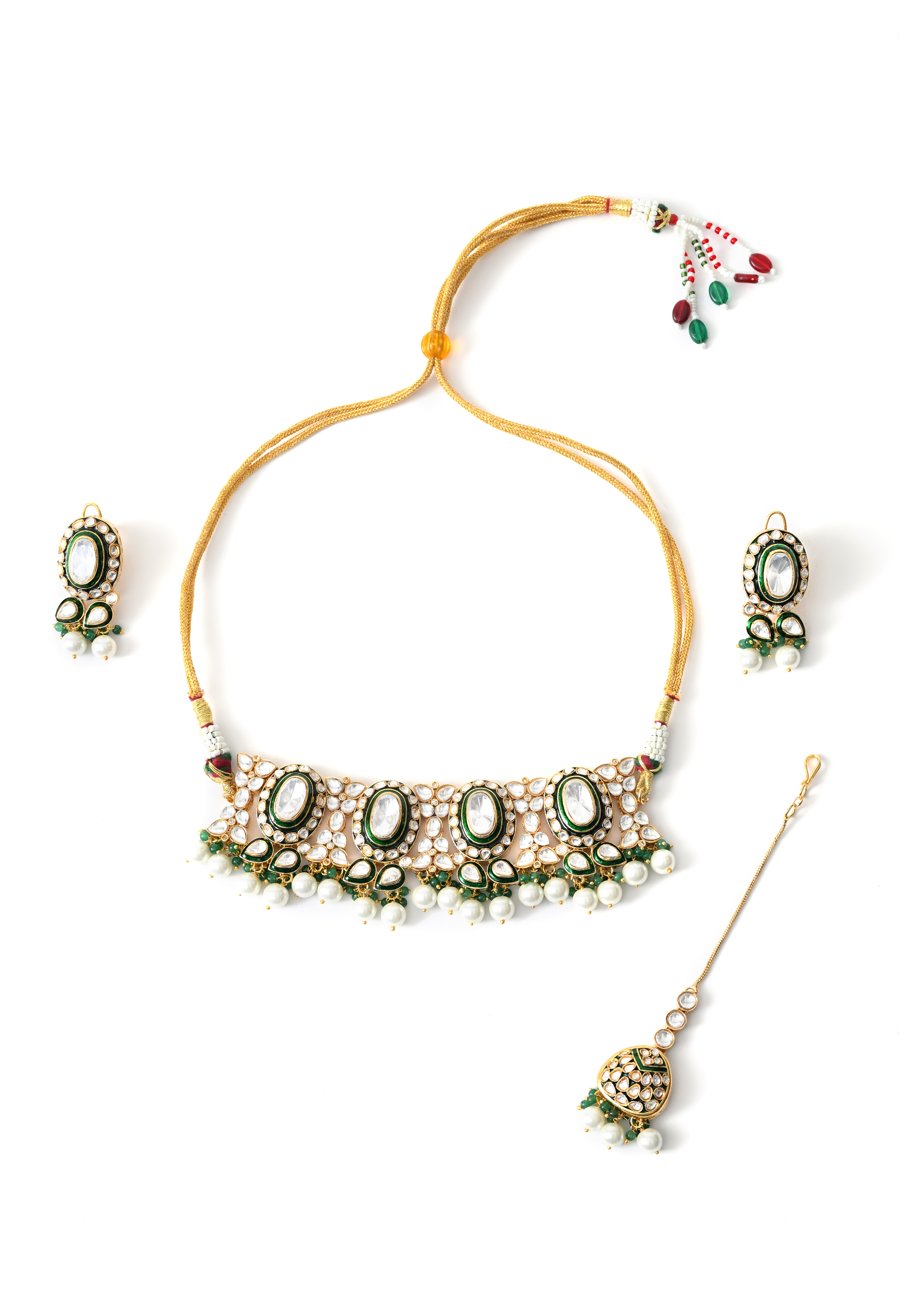 Green Bridal Choker Set with Mangtika