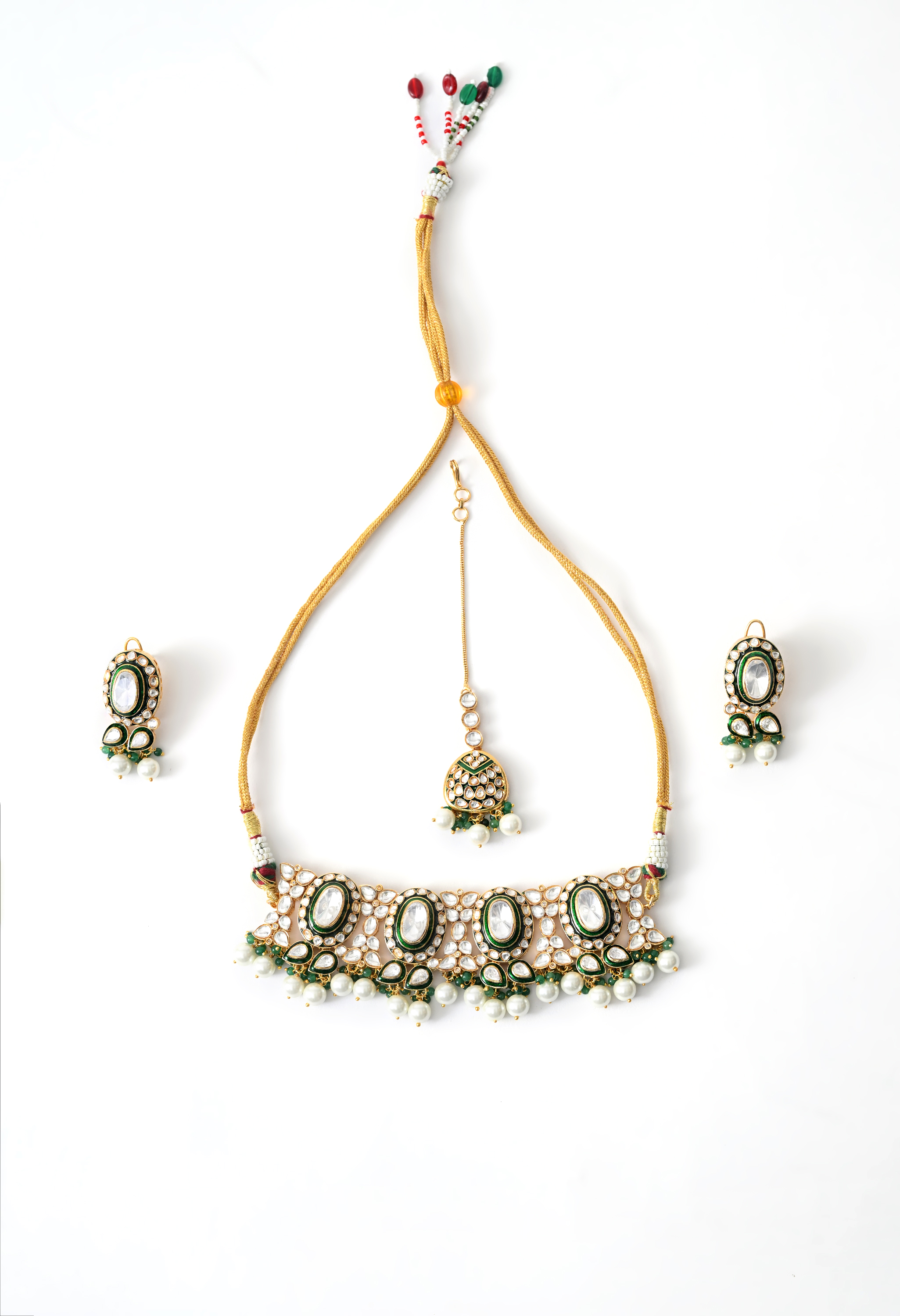 Green Bridal Choker Set with Mangtika