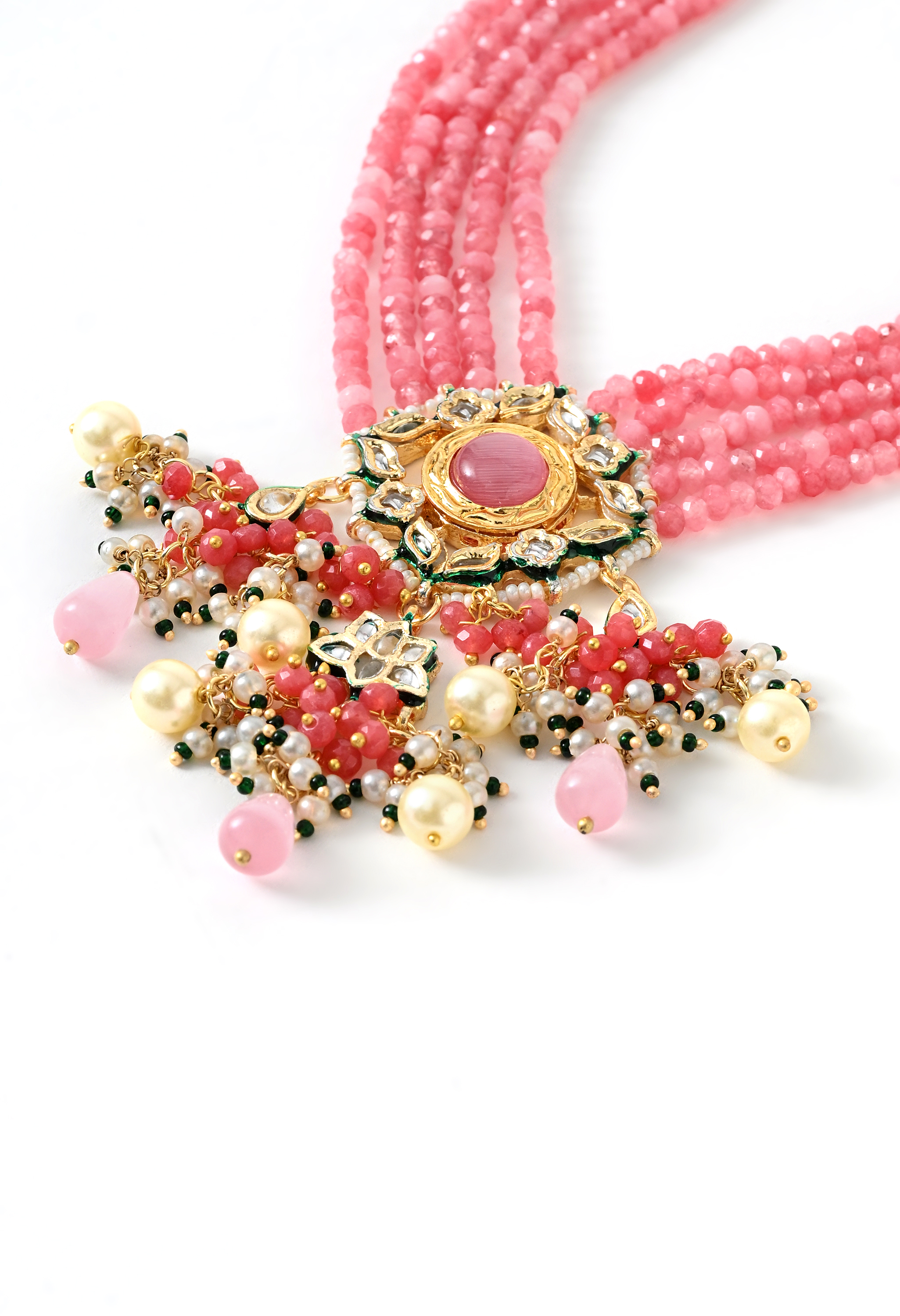 Pink Statement Kundan Polki Necklace Set