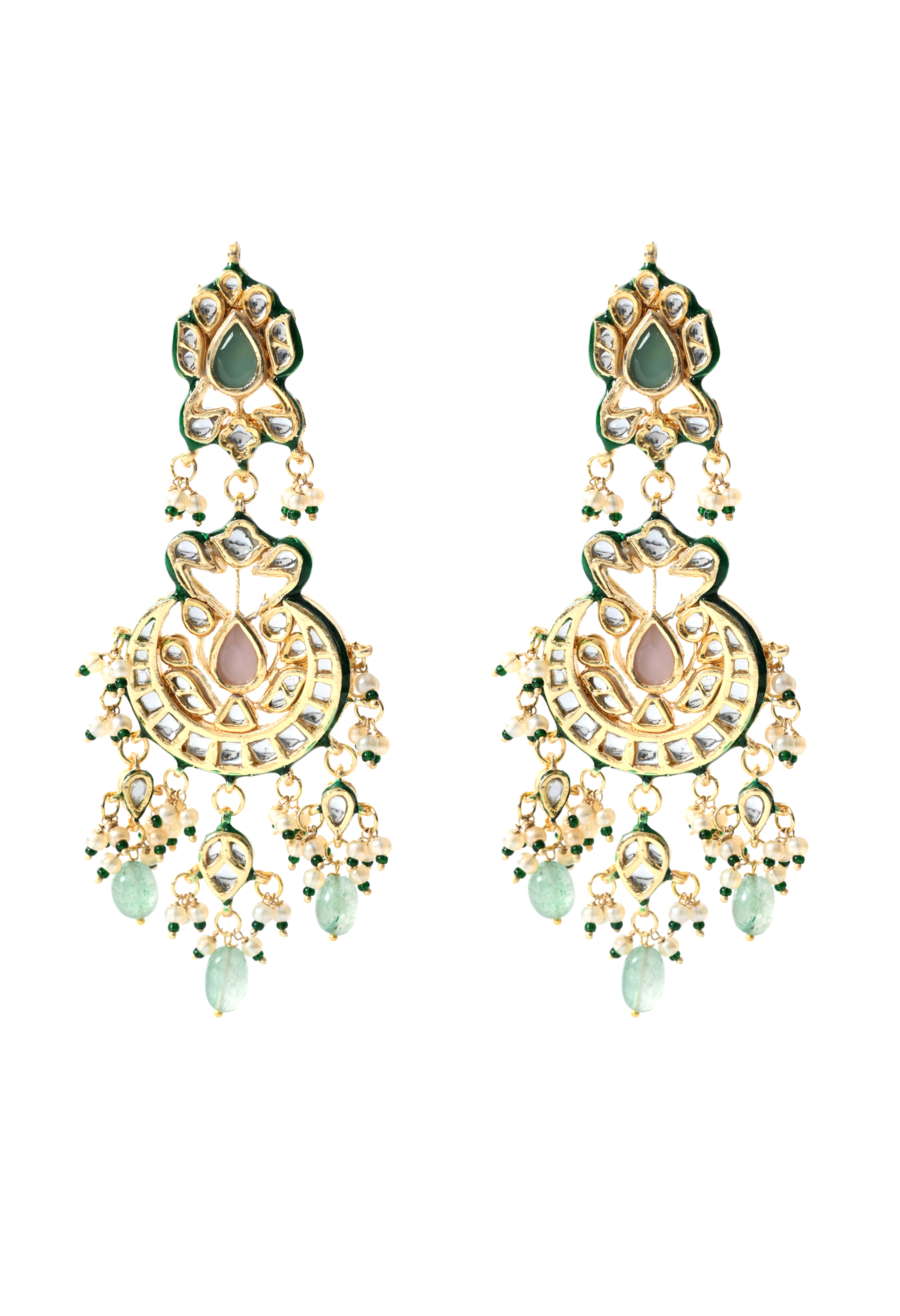 Multi Kundan Polki Chaandbaali Earrings