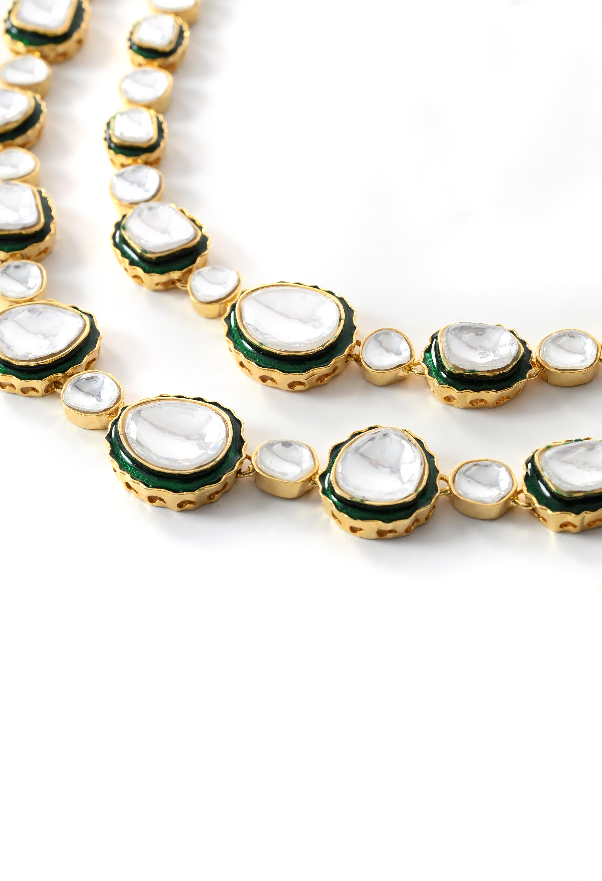 Green Long Bridal Necklace Set with Mangtika