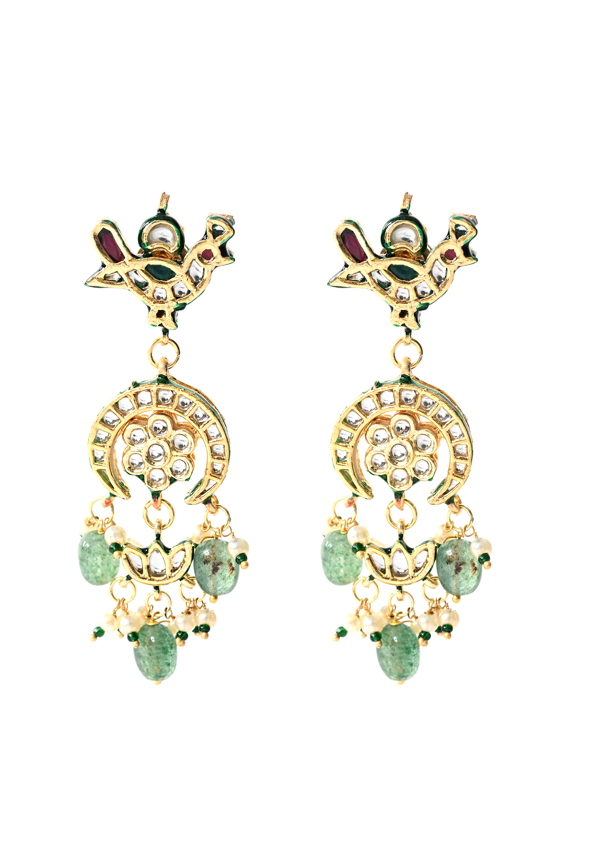 Green Kundan Polki Danglers (3cm)